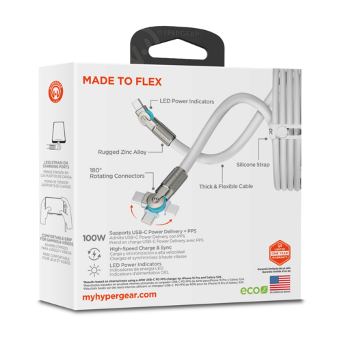 HyperGear Chunky180° 100W USB-C to USB-C Rugged Fast Charge Cable 12ft